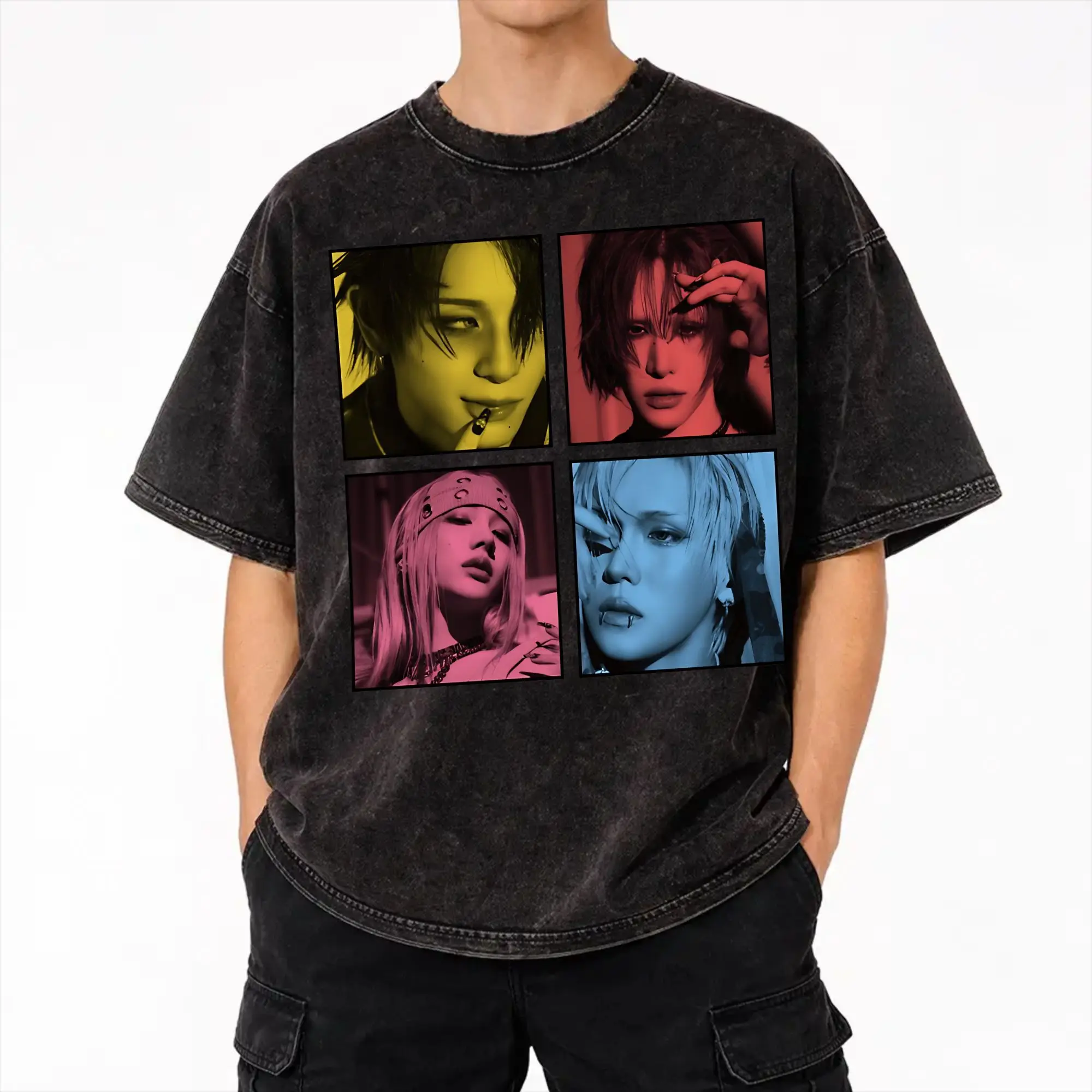  XLOV UXLXVE Members Outfit Washed T Shirt for Men Women Streetwear Hip Hop T-Shirts Summer  Tees Cotton