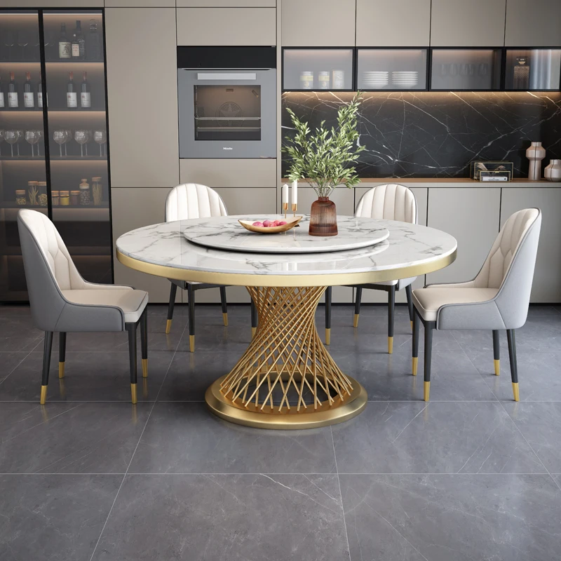 Modern Luxury Round Marble Dining Table Chair Set 4 6 8 Seater Metal Sintered Stone Full Furniture Dining Room Classic Designs