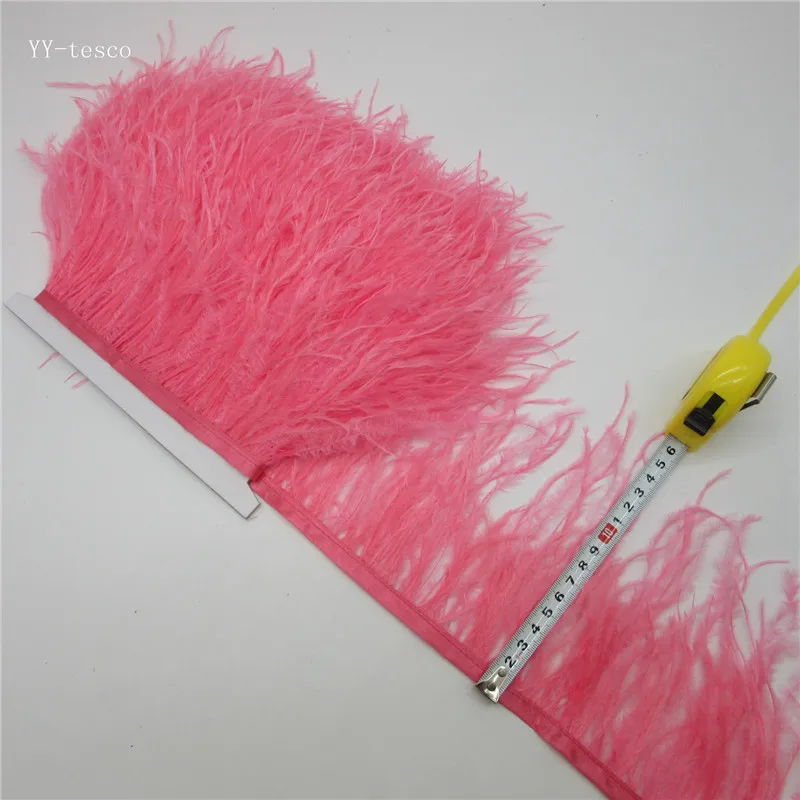 10 yard 4/6inch watermelon red Ostrich Feather Ribbon Fringe Trim For Wedding Skirt Dress Decoration DIY Clothes Accessories