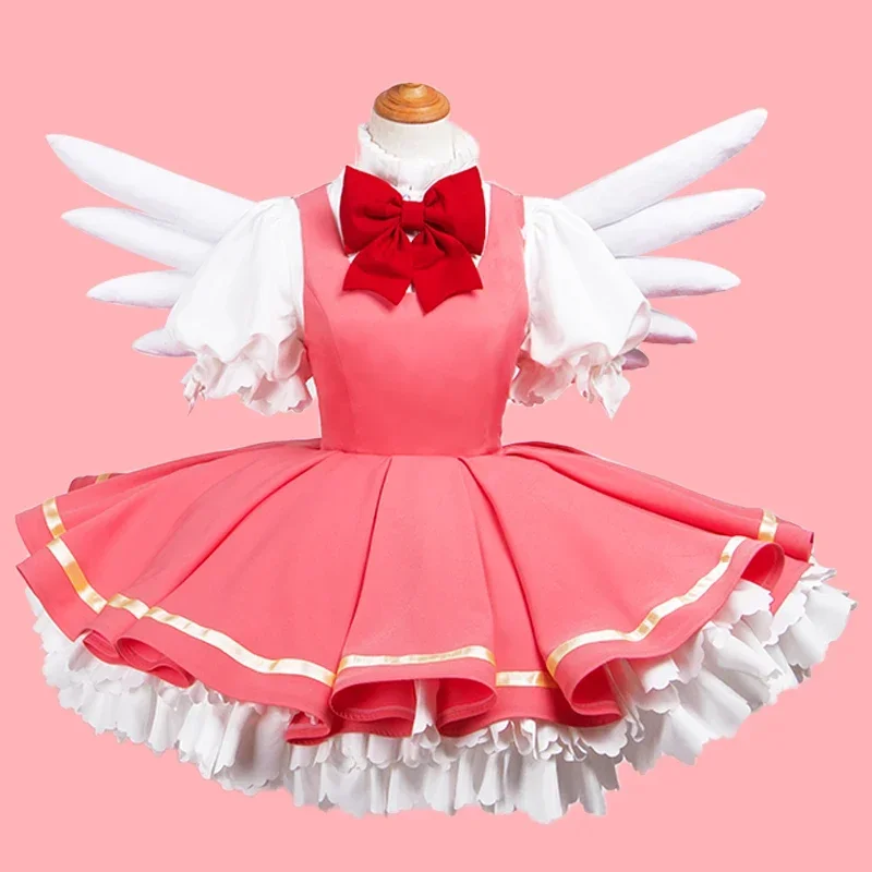 Anime Card Captor Sakura Cosplay Costume Clear Card Sakura Battle Suit Girls Cute Red Dress Halloween Carnival Uniforms