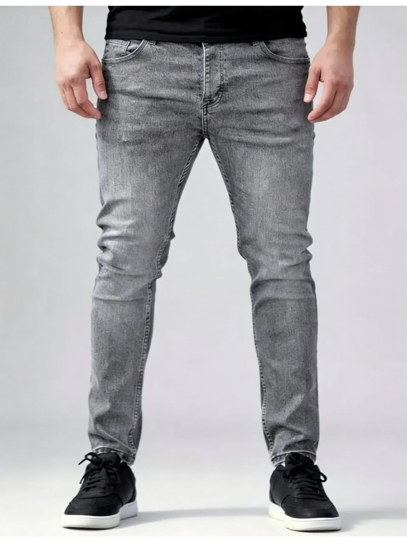 

Trendy Gray Men's Slim Jeans For Man Original Y2K Drip Style Streetwear Denim No accessories or belts included