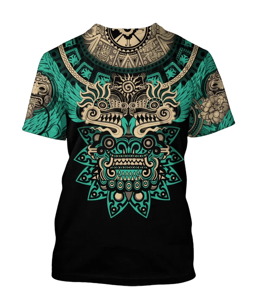 Aztec Harajuku Men\'s T-shirt from Mexico, Casual T-shirt, Urban Fashion, Classical, Retro, Round Neck, 3D Printed Loose Top,