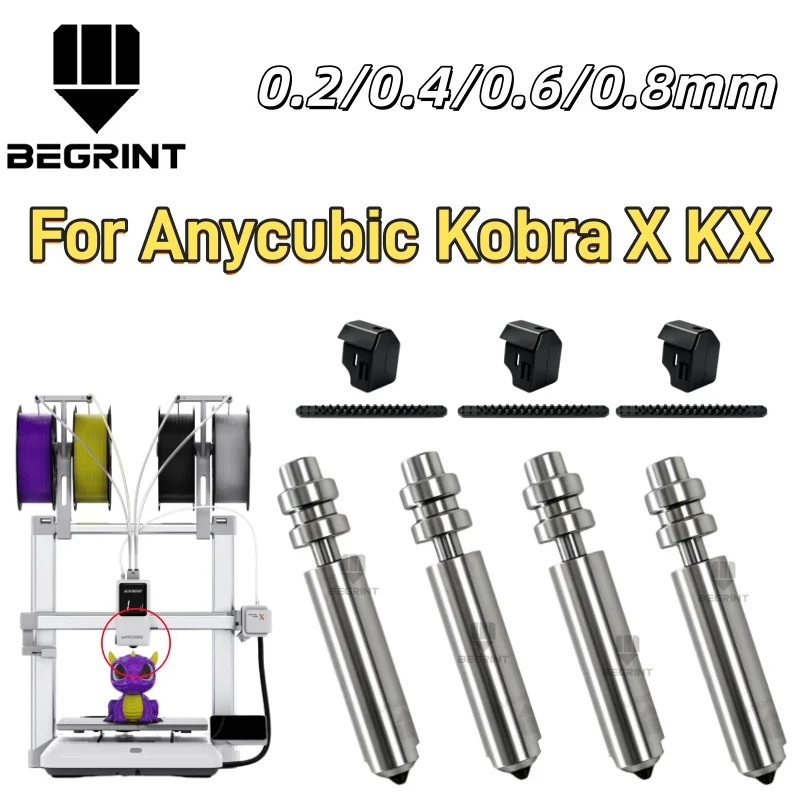 

Bimetallic Hardened Steel Nozzle for Anycubic Kobra X KX 300℃ Hot End Nozzles 3D Printer Replacement Parts