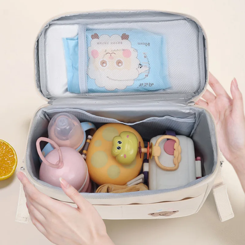 Baby Stroller Nappy Bag Korea Cute Bear Embroidery Flower Mommy Bag Soft Maternity Shoulder Pack Portable Baby Diaper Organizer