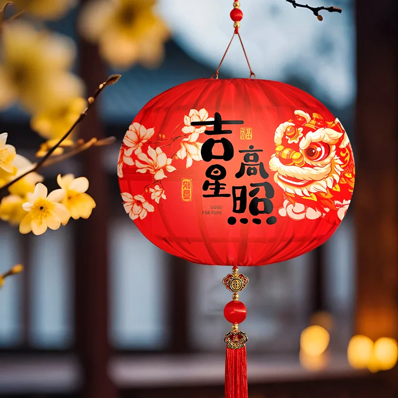 Red lanterns are led lights hung on balcony at the door, which is decoration of the Spring Festival chinese lantern