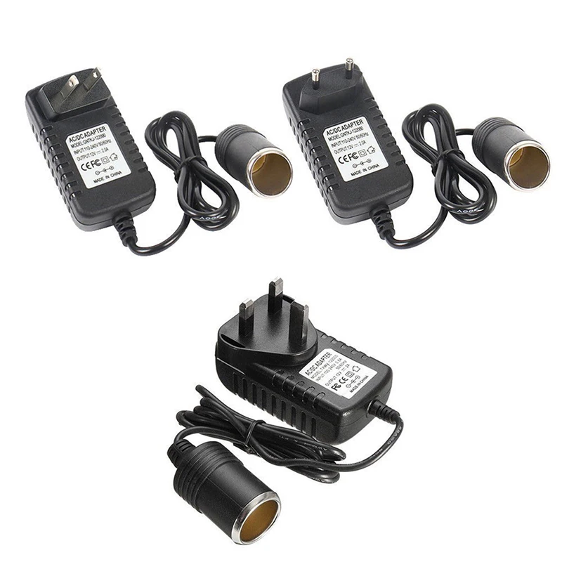 1pc Universal Black 220V to 12V 50hz Portable Car Cigarette Lighter Socket  Adapter Converter Parts 3syles US/EU/UK