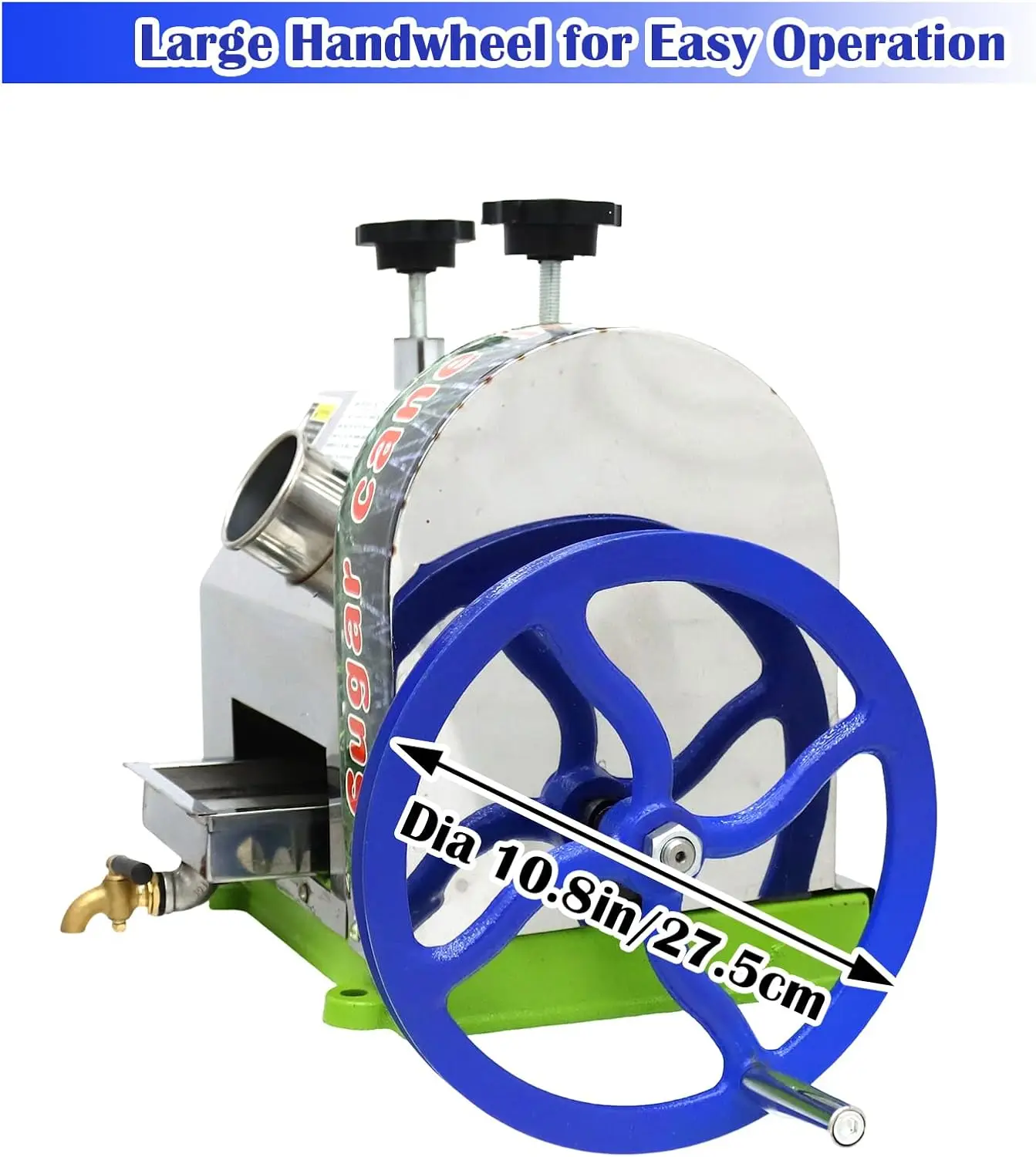 Exprimidor Manual de caña de azúcar, exprimidor comercial de prensa de caña de azúcar con 2 cuchillos, carcasa de acero inoxidable