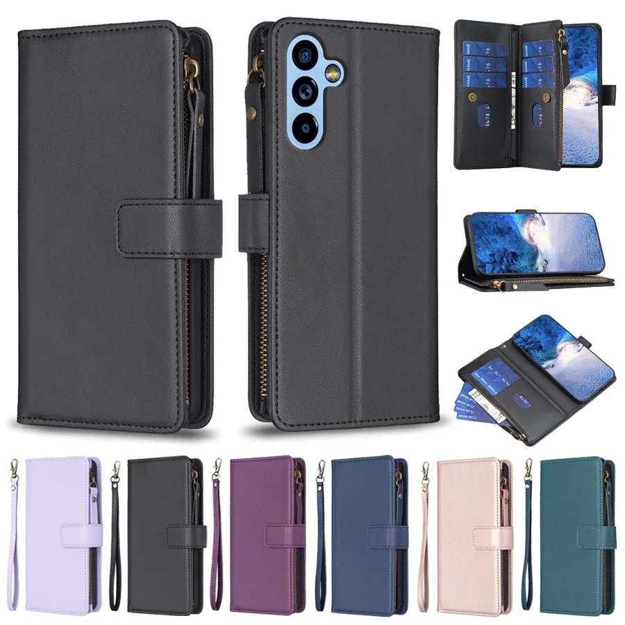 Wallet Multi-card Zipper Flip Leather Case For Samsung Galaxy A13 M13 A14 A15 A25 A31 A34 M34 A35 A51 A52 A53 A53 A54 A55 A71