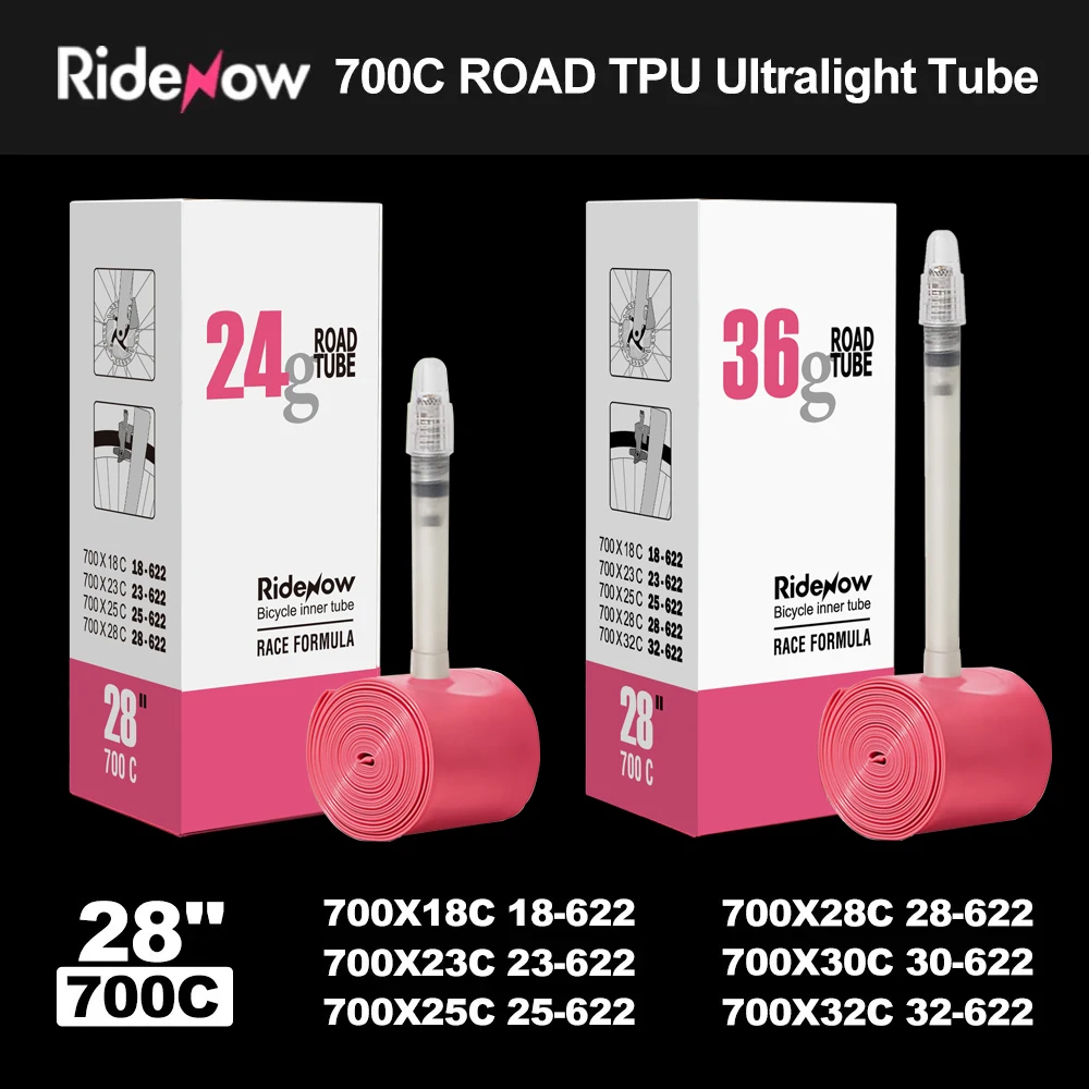 Ridenow Superlight 24g 36g TPU Tube Road Bike 700x18-28c Bicycle Inner Tube Tire 45mm/65mm/85mm 700c Super Light Inner Tube Tyre