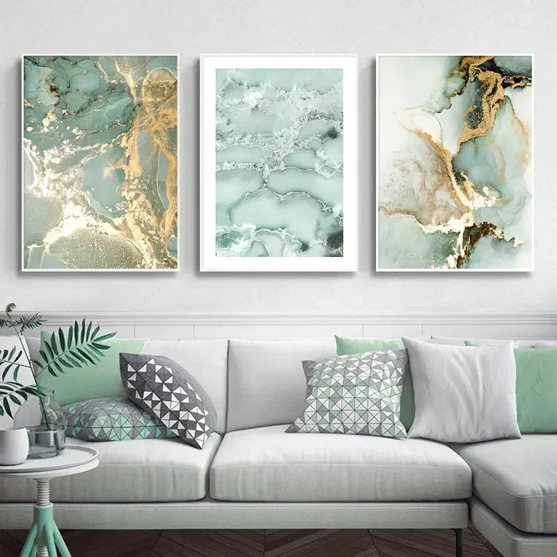 2026 Sand Waves Gold Palm Green Marble Line Coral Poster Minimalist Print Canvas  Wall Art for Living Room Modern Home Dec