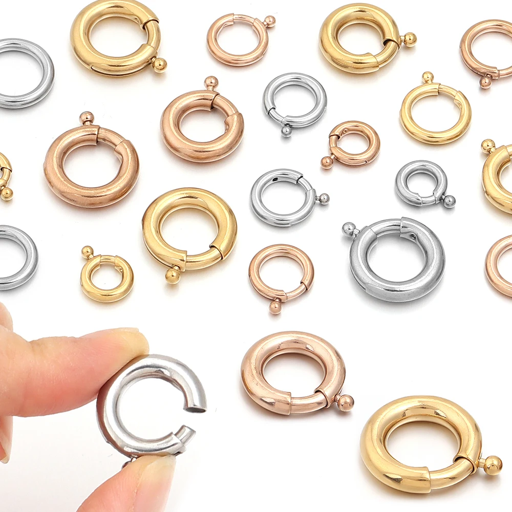 2 Stück/Set Edelstahl Runde Federverschlüsse Karabinerhaken Endverschlüsse Verbinder für DIY Armband Halskette Schmuckherstellung – Detail 3