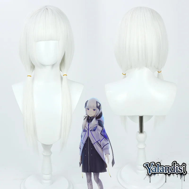 Yalandisi& Synthetic Hair Kafu Cosplay Wigs Anime Virtual YouTuber Kafu Halloween 60cm Women Long Straight White Heat Resistant