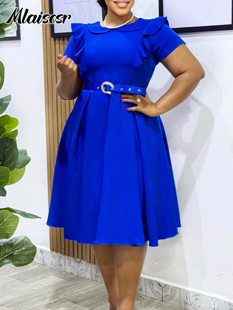 Mlaiscsr élégant bureau une ligne mi robe femmes volants manches courtes ceintures mode soirée anniversaire mariage invité robes 2025