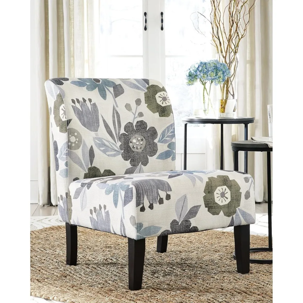 

Floral Armless Accent Chair WOOD LEGS IN BLACK FINISH White, Blue & Gray