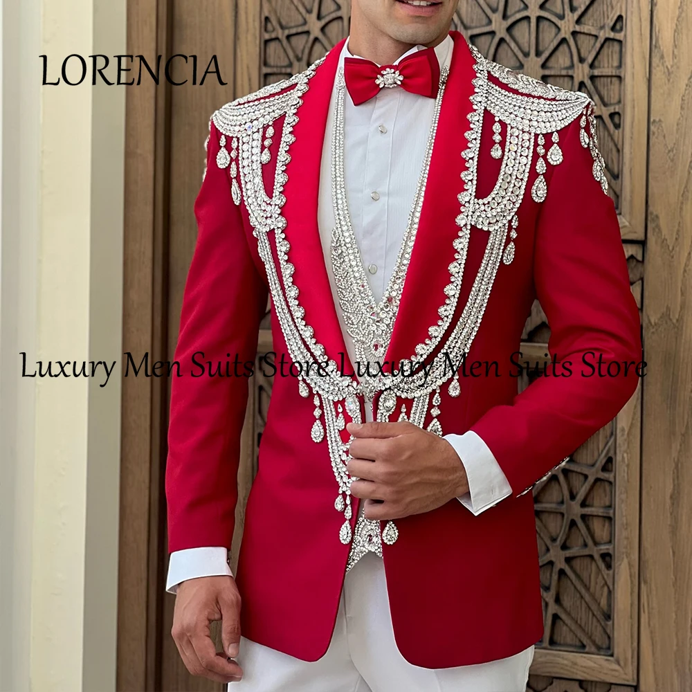 

Мужские костюмы со сверкающими кристаллами, комплект из 3 предметов, блестящие смокинги, свадебные наряды, мужская одежда, пиджак на заказ, брюки, халат mariage femme