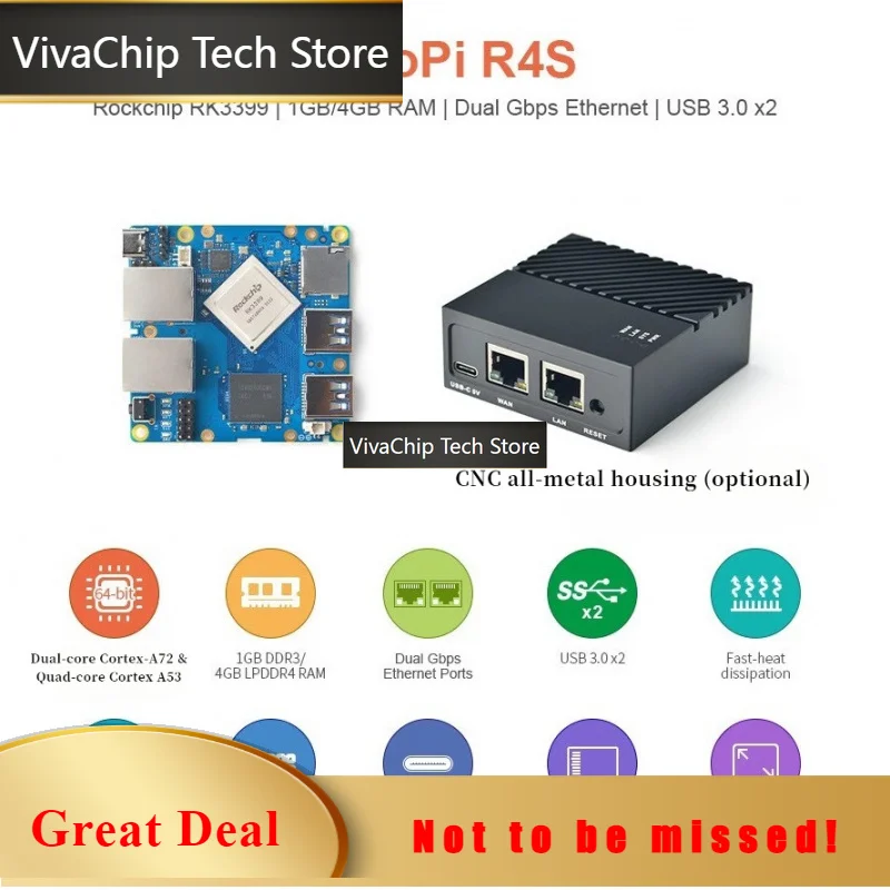 VivaChip TechNanoPi R4S Mini Router Development Board - RK3399 With 4GB RAM & Dual Gigabit Ethernet Ports​