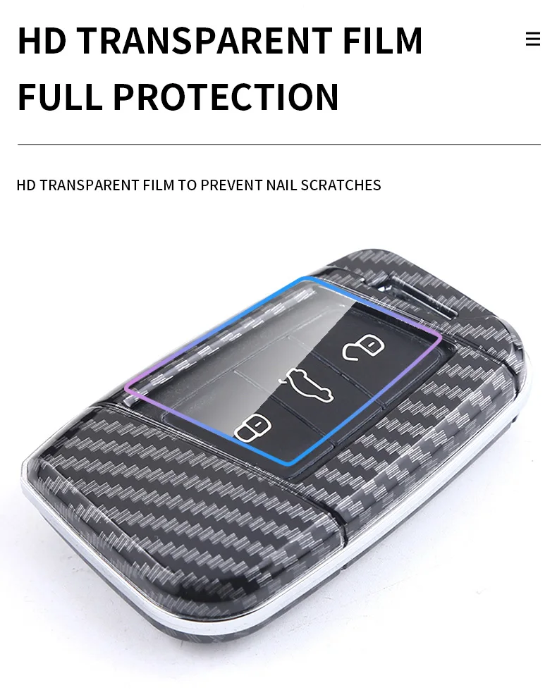 Penutup Kunci Mobil Serat Karbon Mewah dengan Perlindungan Penuh, Film Transparan HD, dan Gantungan Kunci Paduan Seng untuk Skoda - Berbagai Warna