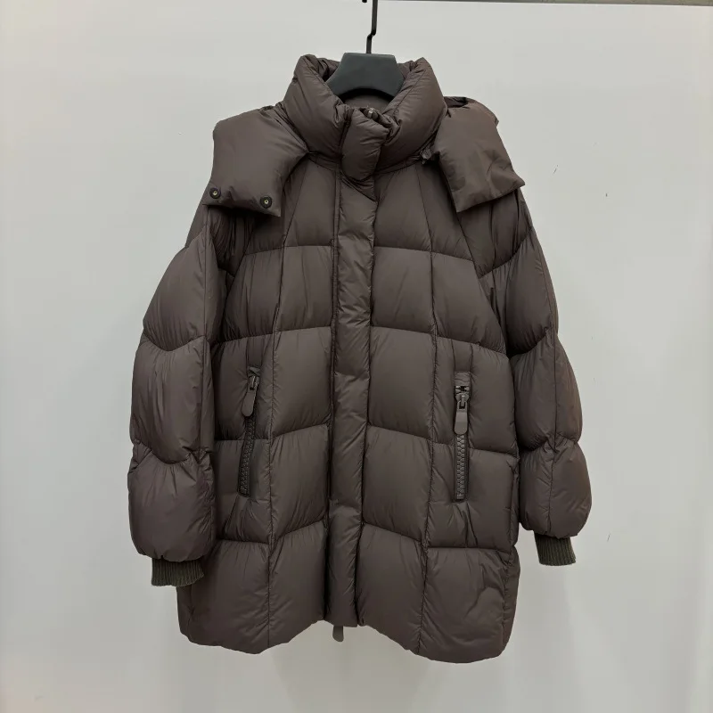 

Fashion Thickened White Duck Down Jacket Winter Stand-Up Collar Hooded Coat Women 2026 New Loose Plus-Size Long Sleeve Jacket