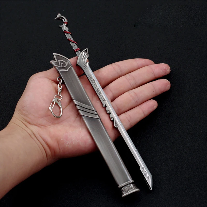 22cm Black And White Xuan Jian Sword Keychain Game Peripherals Model Cold Weapon with Sheath All Metal Eplica Miniature Crafts