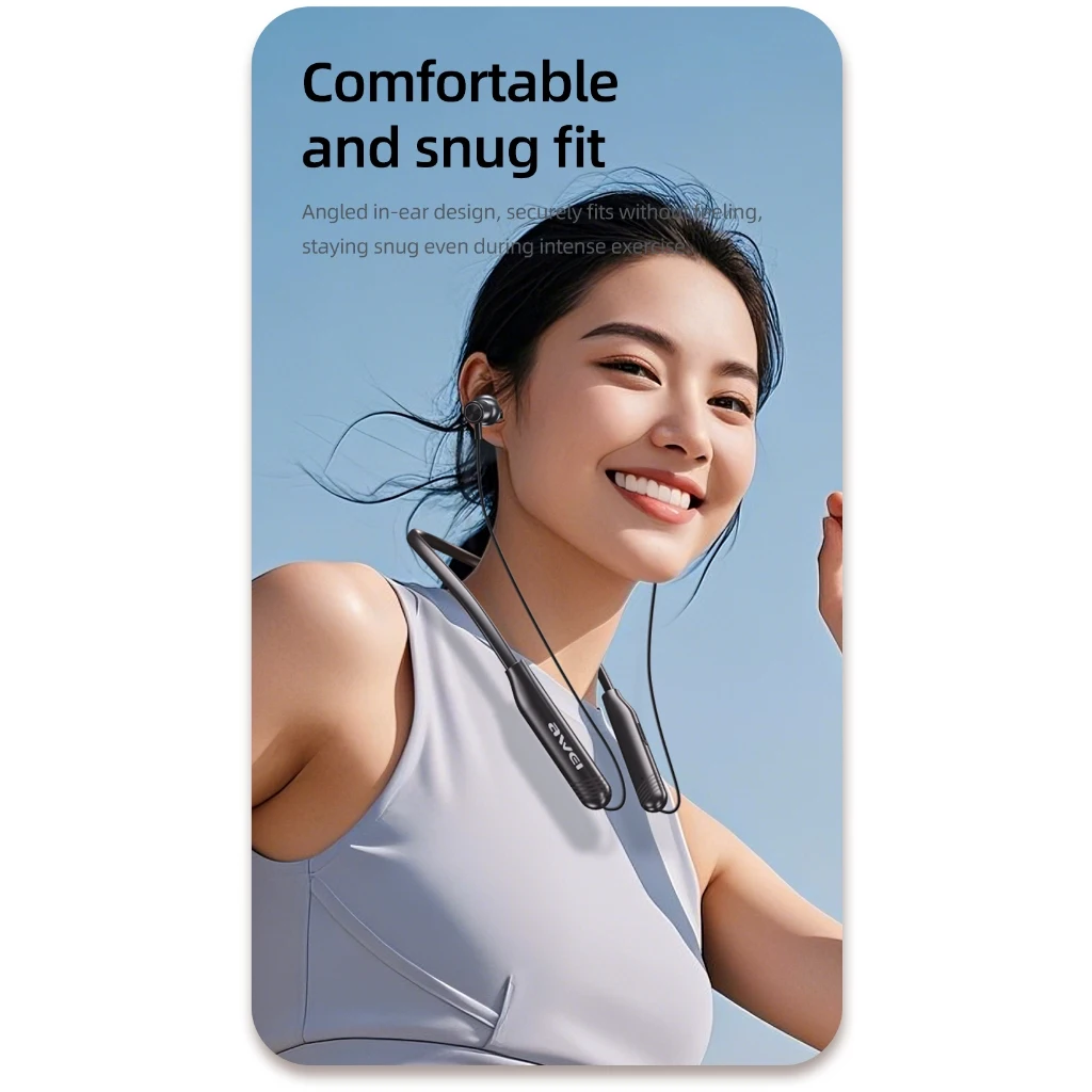 Awei G83 سماعة لاسلكية تعمل بالبلوتوث سماعة بشريط حول ياقة الملابس IPX6 ميكروفون مقاوم للماء الرياضة الحد من الضوضاء 4-مكبر الصوت المكالمات المدمج في بطاقة TF