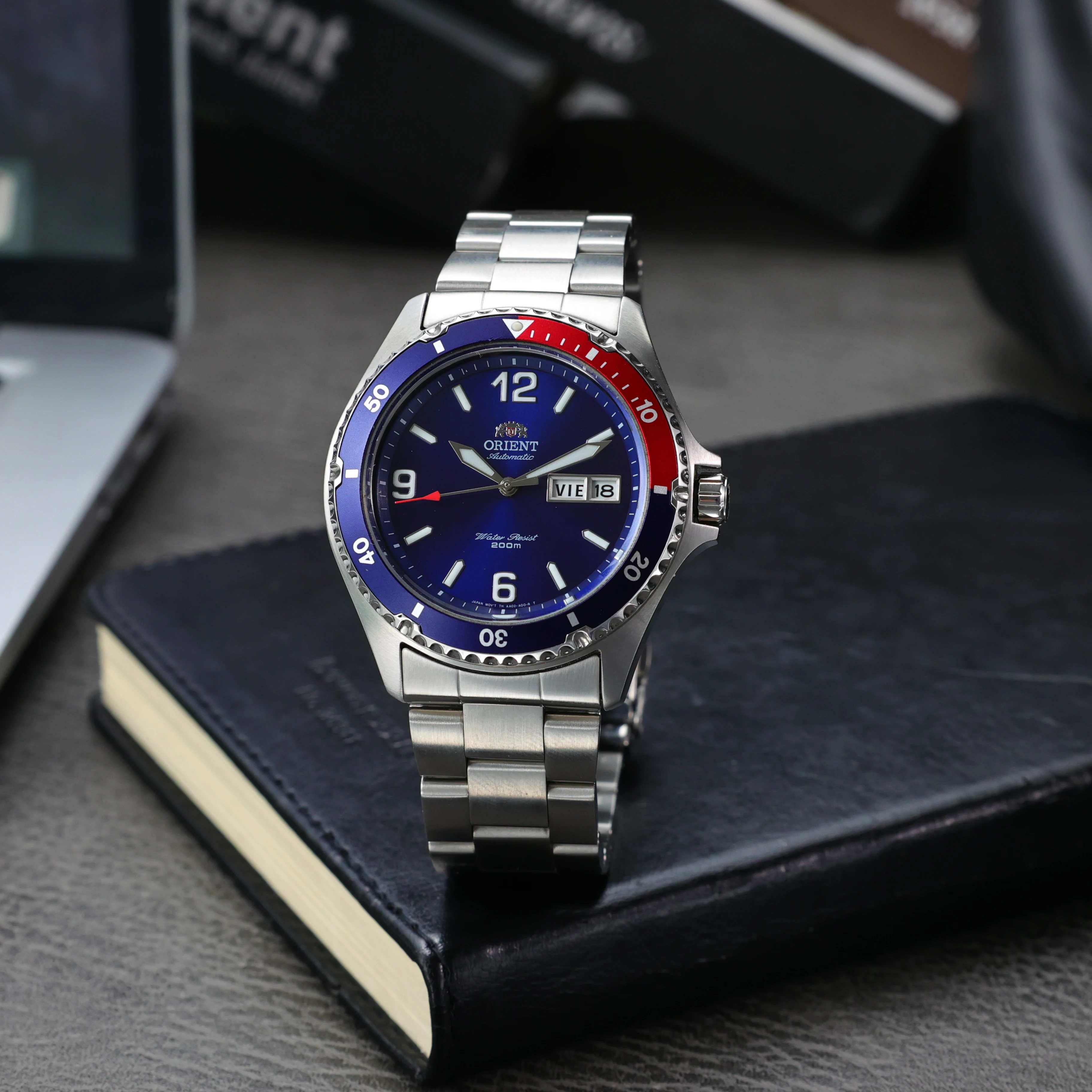 أورينت ساعة رجل أصلي ياباني ساعات آلية أوتوماتيكية 20Bar مقاوم للماء ساعة رياضية مضيئة الفولاذ المقاوم للصدأ ساعة رجالية