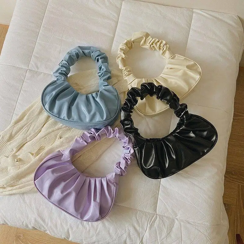 Summer Pleated Handbags Women PU Cloud Bags Leisure Armpit Bag Shoulder Bag