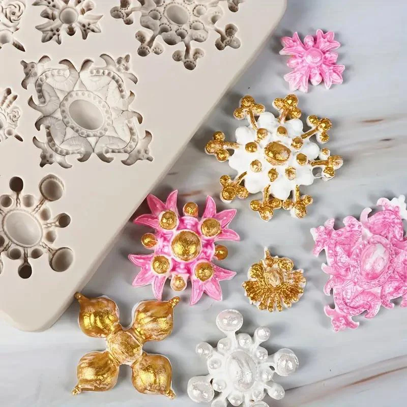 Vintage Jewelry Fondant Mold Baroque Chocolate Mould European Gemstone Accessories For Cake Decoration Cupcake Topper Kitchen