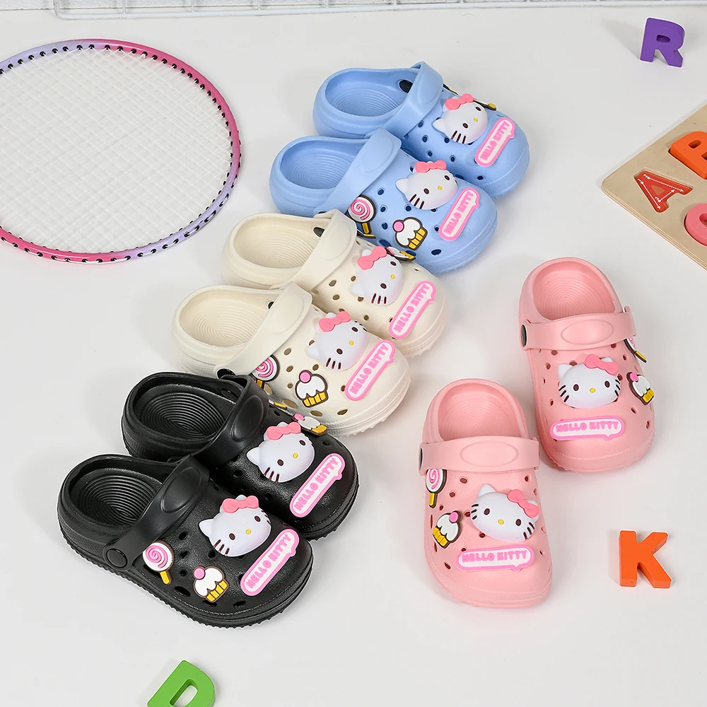Summer Sanrio Children's Slippers DIY Cake Hello Kitty Cat Sandals Non-slip Soft Breathable Garden Beach Shoes for Boy Girl