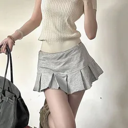 Xpqbb Fashion Low Waist Mini Skirt Women 2024 New Vintage Side Zip A Line Y2K Short Skirts Female Sexy Girls Hot Pleated Skirt