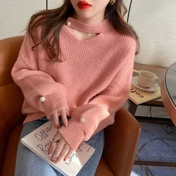 Pullover Red Ladies Sweaters Pink Knitted Top for Women Modern Winter Thermal Blouse 2024 Long Sleeve Trend Fashion New Knitwear