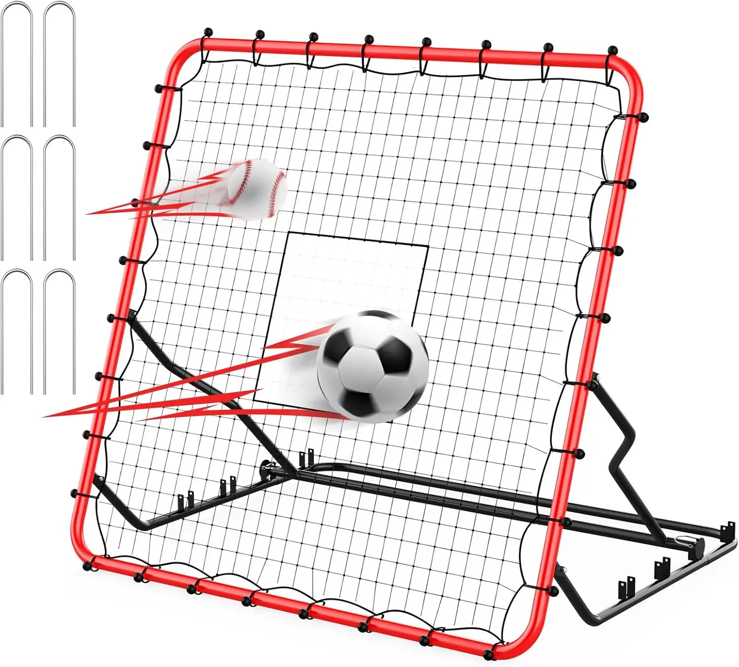 

Baseball Rebounder 4x4.5FT Soccer Rebounder with 4 Adjustable Angles 28 Bungee Cords for Sports Training