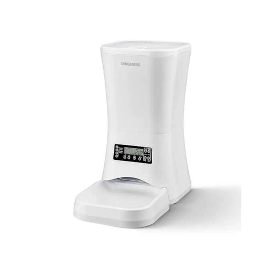 

Automatic dog feeder for large dogs 9L capacity white plastic programmable timer portion control voice recording dual power bat