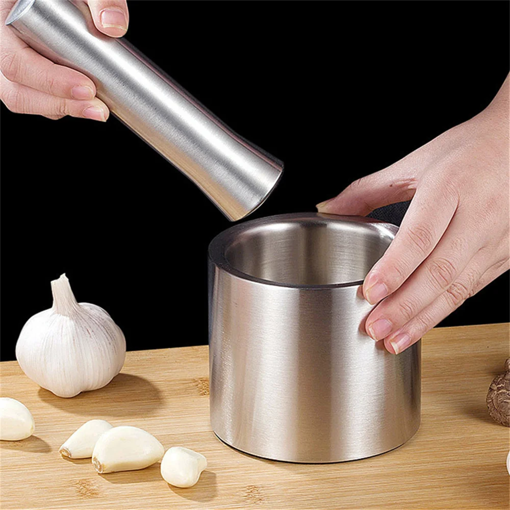 

1pc Stainless steel garlic compactor, garlic press, pounding cup, grinder, straight body garlic compactor