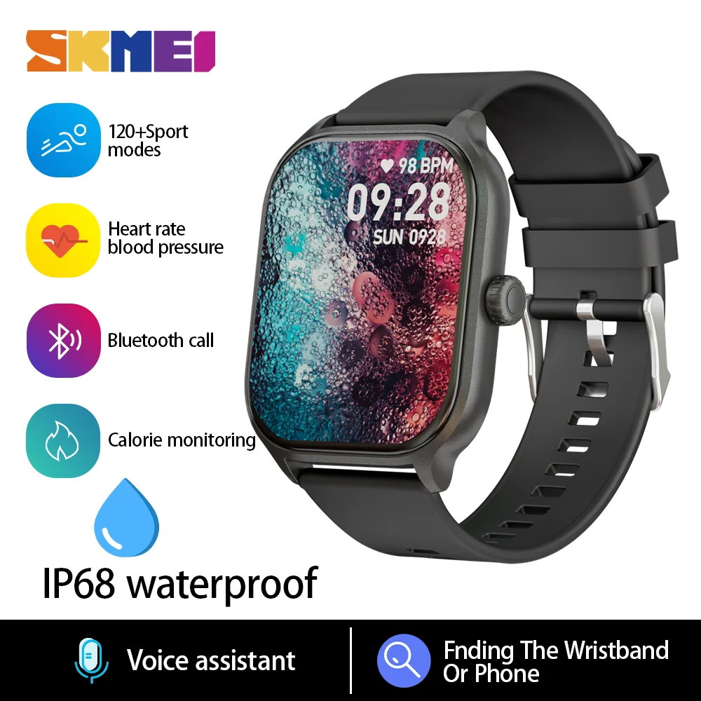 SKMEI Voice Calling Smart Watch 2.01 inch Screen Health Monitor  Bluetooth Smartwatches For Men Women IP68 Waterproof Wristwatch