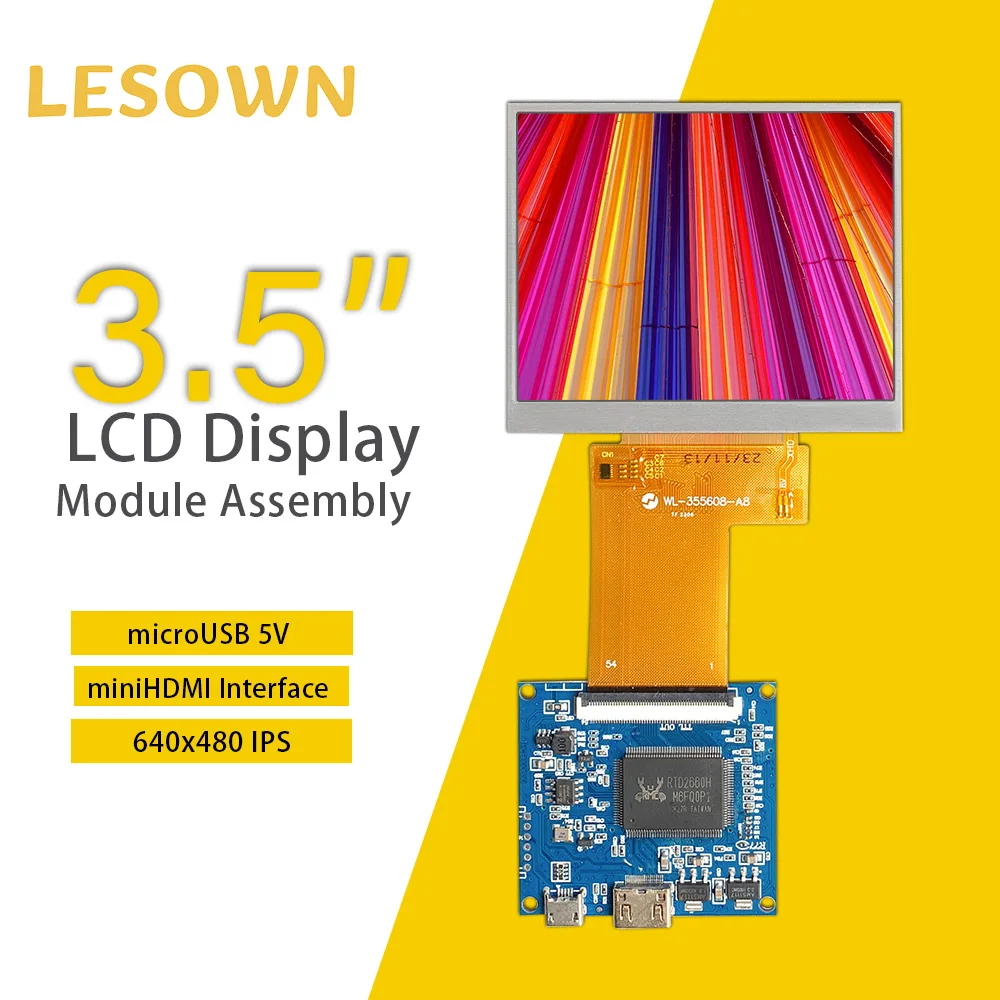 LESOWN 3.5 inch Small Screen LCD Panel Display 54PIN Resolution 640x480 HD IPS HDMI USB Powered Module for Computer PC Laptop