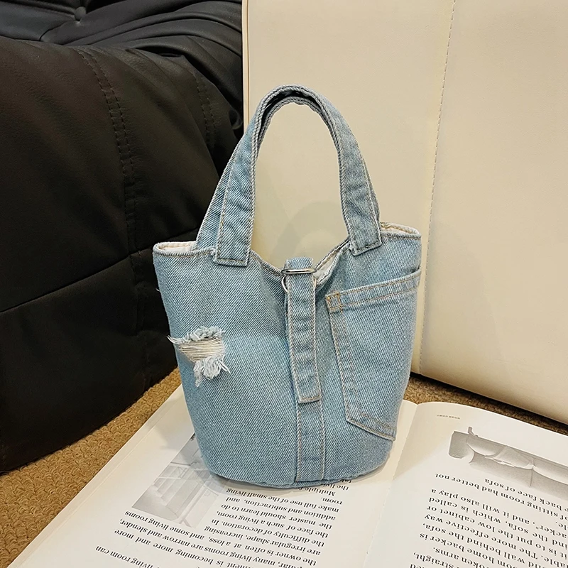 Denim Emmer Top-Handvat Tassen Interieur Compartiment Dames Tassen Te Koop 2024 Massief Schoudertassen Naaigaren Bolsas De Ombro