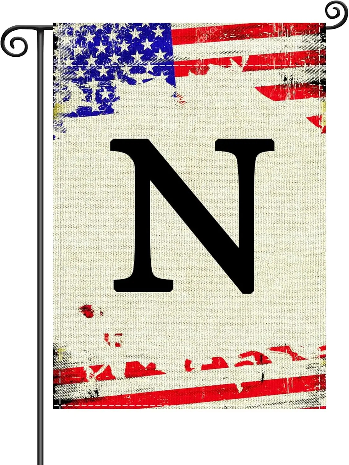 Monogram Letter N Garden Flags, 4th of July Patriotic Memorial Day Garden Flag Decorations 12x18 Inch Double Sided Family Last N