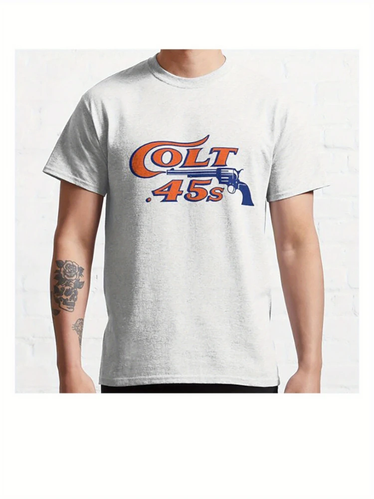 

Vintage-Inspired "COLT 45" Versatile with Revolver Graphic-100% cotton summer short-sleeved O-neck men's printed T-shirt.