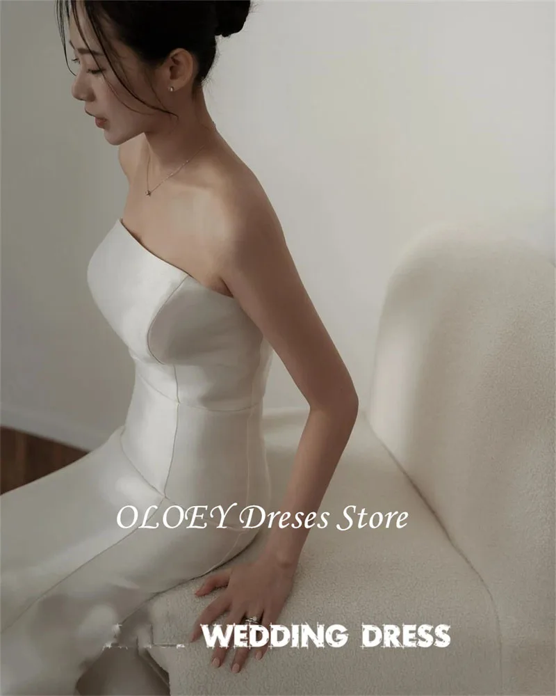 OLOEY Elegante strapless zeemeermin trouwjurk Korea ID fotoshoot satijnen bruidsjurk tuin avondfeestjurken op maat