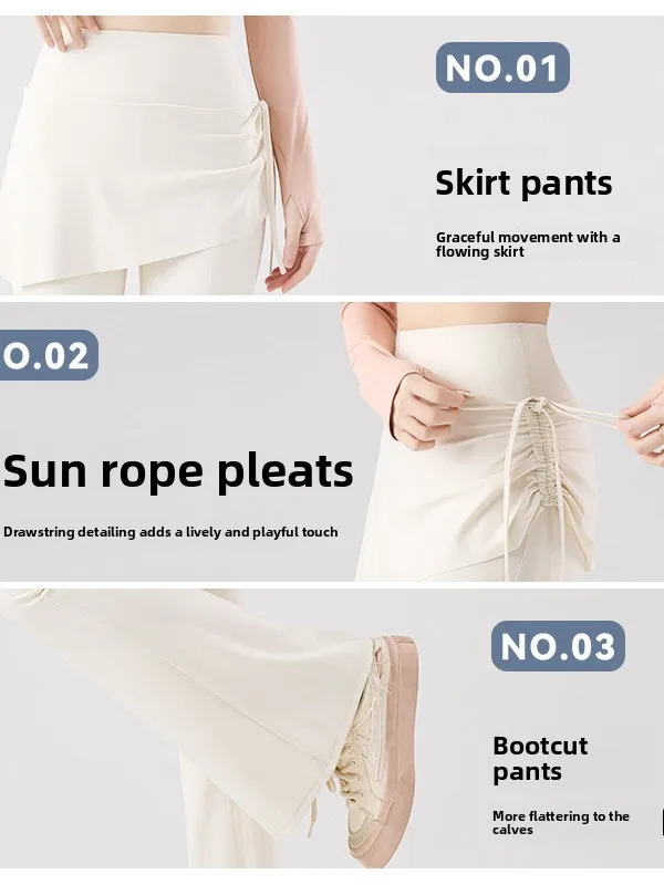 Pantaloni a campana a vita alta Pantaloni anti-esposizione Sport Fitn Danza Yoga Pantaloni gonna Pantaloni lunghi a vita bassa Tessuto in nylon spandex