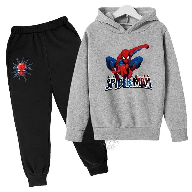 Marvel Spider Man Printed Children's Street Fashion Boys and Girls Sports Hoodie+Sweatpants Two Piece Sports Autumn/Winter Set