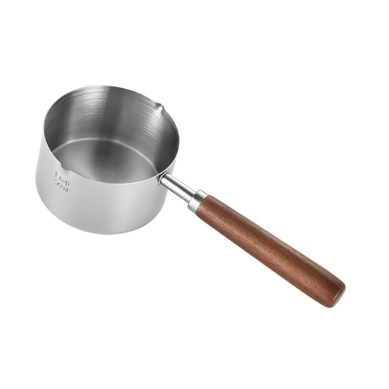 U2JC 250ml Stainless Steel Small Sauce Pan With Wooden Handle For Kitchen Cooking