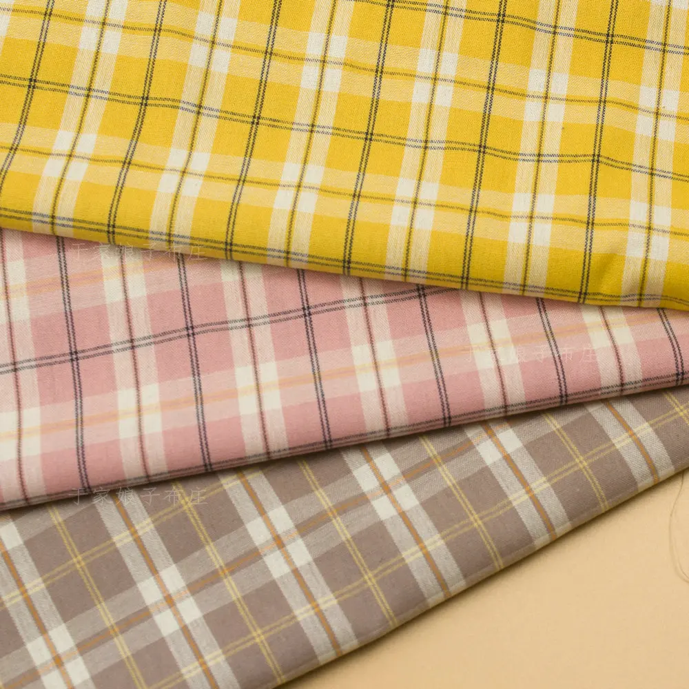 Plaid Fabric Cotton By The Meter for Clothes Shirts Dresses Diy Sewing Summer Thin Cloth Textile Blue Yarn-dyed Red Soft Yellow