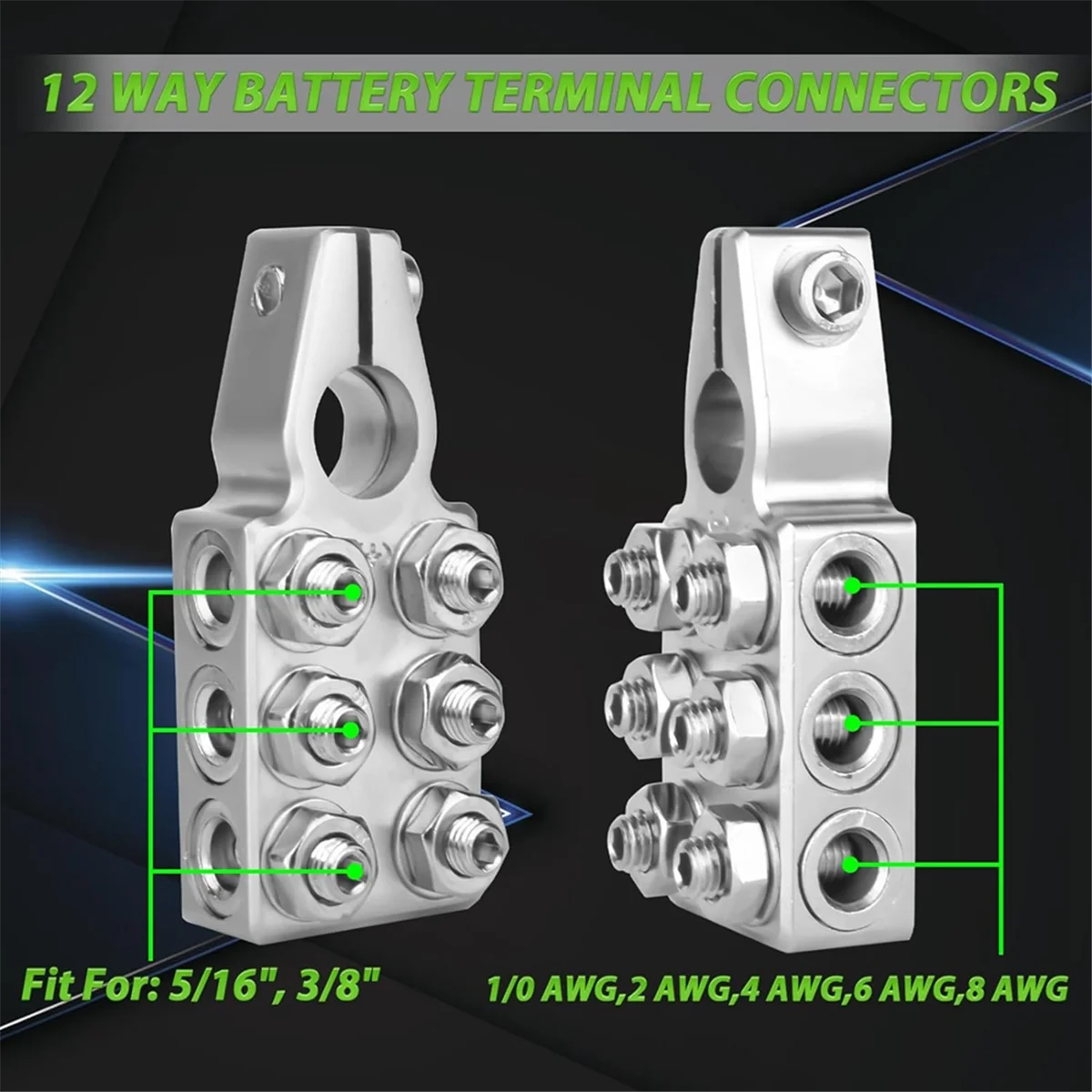 HFIL_Battery Terminal Connectors, 12 Way Battery Terminals, 1/0AWG,2/4/6/8AWG Battery Connectors , for Car/Trucks/RVs