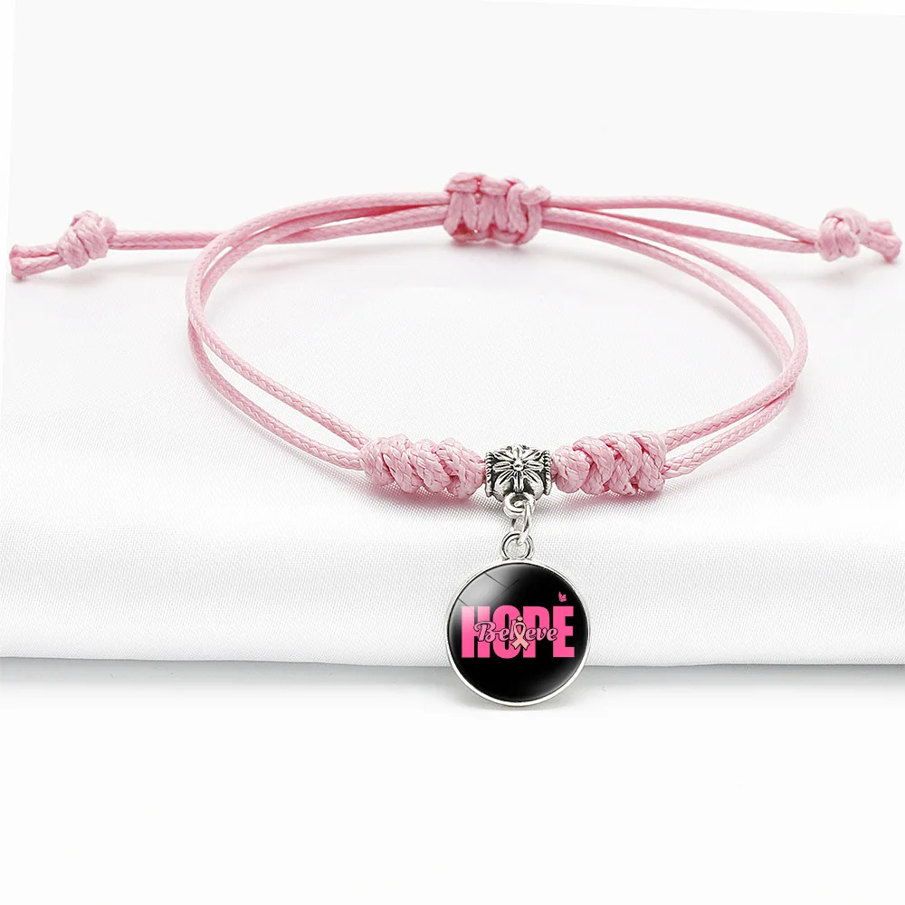 Bracelet Octobre Rose Perles Et Ruban - Soutien Lutte Contre Le Cancer Du Sein