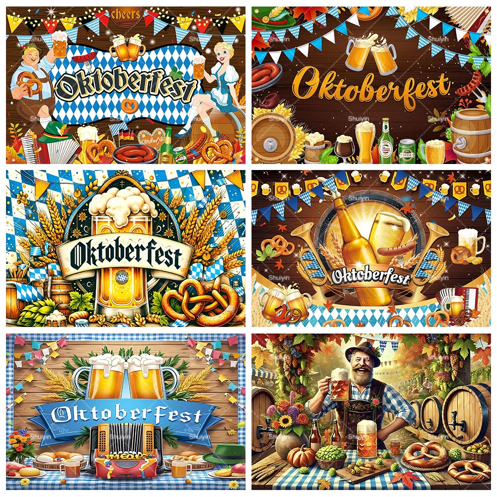 

Munich Oktoberfest Theme Backdrop Beer Festival Party Decoration Banner Beer Glass BlueWhite Grid Holiday Photography Background