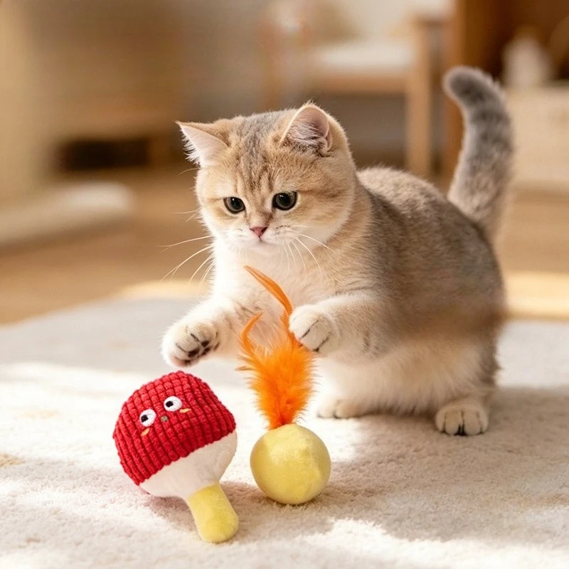 Cat Chew Plush Crinkly Paper Toy Feather Chew-resistant Plush Racket Kitten Toy Teeth Grinding Interactive Cat Toy Supplies