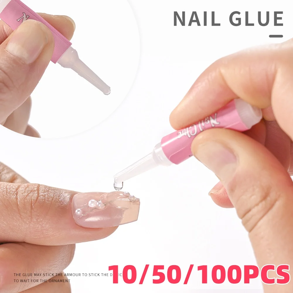 10/50/100Pcs Mini Nail Art GLue Set Net2g Strong Adhesive Gel for Acrylic Press On Nail Tips/Rhinestones Long Lasting Bond Glue