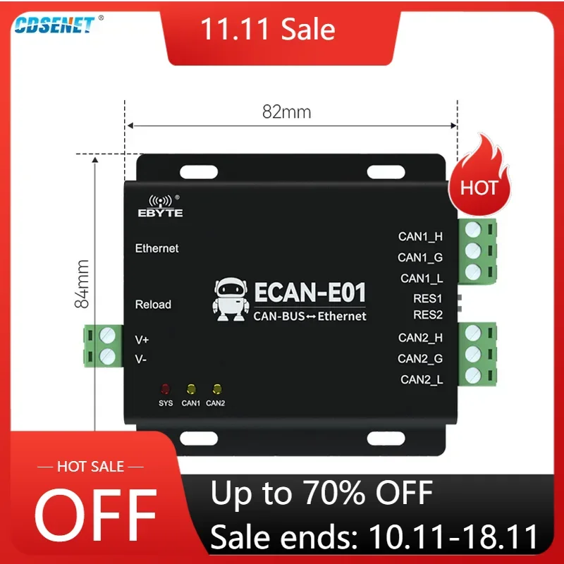 CAN2.0 To Ethernet Data Converter CDSENET ECAN-E01 2 Way Transparent Transmission CANBUS To RJ45 Cloud Transmission