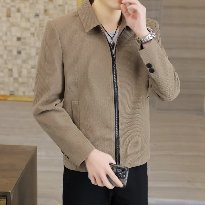 

Men's Faion Zipper Jaet High-end Fabric Korean Sle Slim Fit Trendy Print Haome Spring Autumn Casual Outerwear